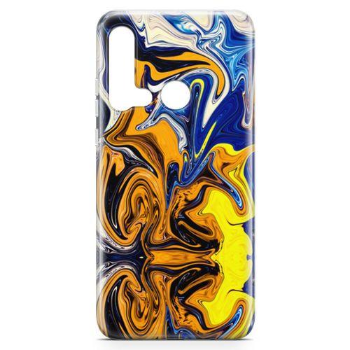 Huawei Nova 5i Kılıf Mavi Turuncu Mermer Arka Kapak Koruma Desenli Full Koruyucu