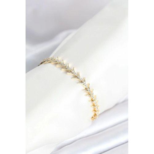 Pirinç Gold Renk Balık Sırtı Model Zirkon Taşlı Kadın Bileklik