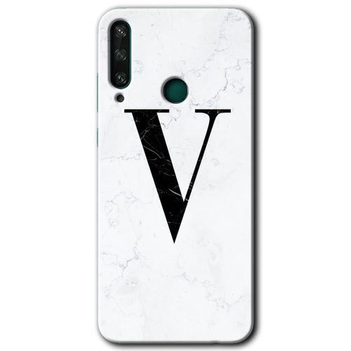 Potkal Hediye Fabrikası Huawei Y6P Kılıf HD Desen Baskılı Arka Kapak - Beyaz Mermer Desenli V Harfi