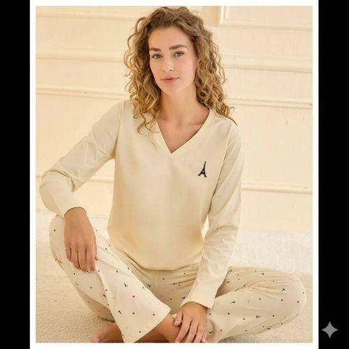 90759 Kadın V Yaka Uzun Kol Pijama Takımı