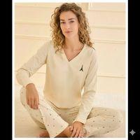 90759 Kadın V Yaka Uzun Kol Pijama Takımı