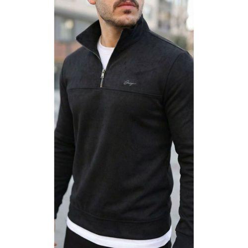 Erkek Süet Yarım Fermuar Dik Yaka Sweat
