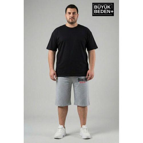 Büyük Beden Erkek 3XL-6XL Rahat Kalıp Cepli Brooklyn 1970 Baskılı Penye Kapri  Şort SPR26BSR591-03