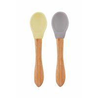 OiOi Bambu Saplı Silikon Mama Kaşığı 2li Mellow Yellow / Powder Grey