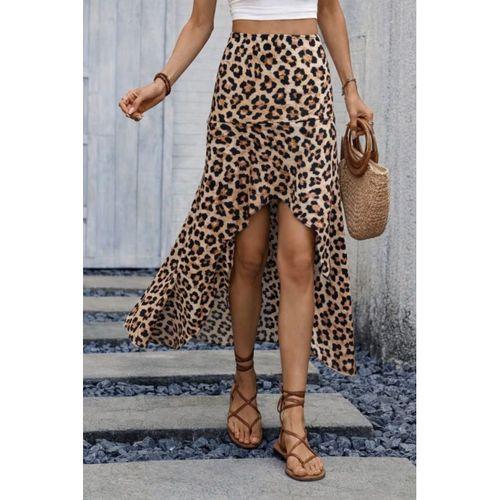 Kadın Yüksek Bel çiçek Desenli önü Asimetrik Detaylı Uzun Süprem Etek