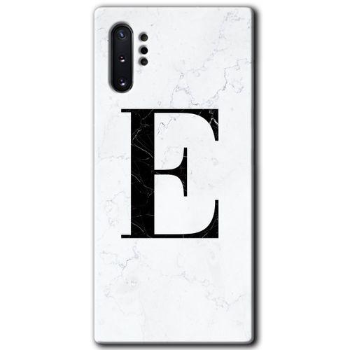 Galaxy Note 10 Plus Kılıf HD Desen Baskılı Arka Kapak - Beyaz Mermer Desenli E Harfi + Kırılmaz Cam
