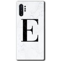 Galaxy Note 10 Plus Kılıf HD Desen Baskılı Arka Kapak - Beyaz Mermer Desenli E Harfi + Kırılmaz Cam