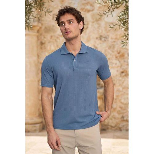 Evenor Kabartma Desenli Polo Yaka Düğmeli Relaxed FitYumuşak İnce Erkek T-Shirt - Mavi