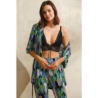 Viskon Yaprak Baskılı Sabahlık Balensiz Desteksiz Dolgusuz Dantelli Bralet Sütyen Ve Pantolon Pijama 3'lü Takım