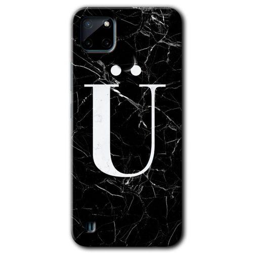 Realme C21 Kılıf HD Desen Baskılı Arka Kapak - Siyah Mermer Desenli Ü Harfi