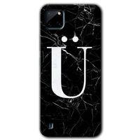 Realme C21 Kılıf HD Desen Baskılı Arka Kapak - Siyah Mermer Desenli Ü Harfi