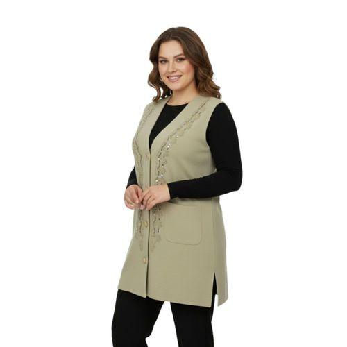 Kadın Bej Rengi Pullu Anne Yelek NIL-1526