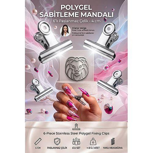 6'lı Paslanmaz Çelik Polygel Sabitleme Mandalı Mandalları 4 cm Protez Tırnak Üst Form Kalıp Sabitleyici Kıskaç Seti 723741
