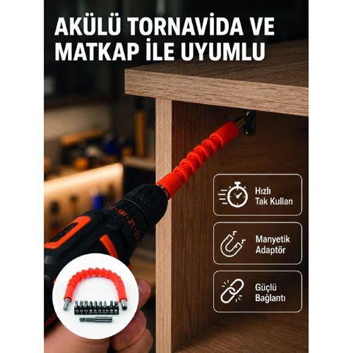 Esnek Bits Uç Seti 12 Parça Manyetik Adaptörlü Matkap Tornavida Aksesuarı