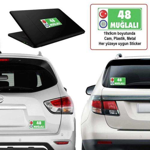 48 Muğla - Memleket Sticker - Şehir - Arma,cam, Laptop Etiket Araç Aksesuar -oto Sticker 19x9cm