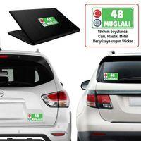 48 Muğla - Memleket Sticker - Şehir - Arma,cam, Laptop Etiket Araç Aksesuar -oto Sticker 19x9cm