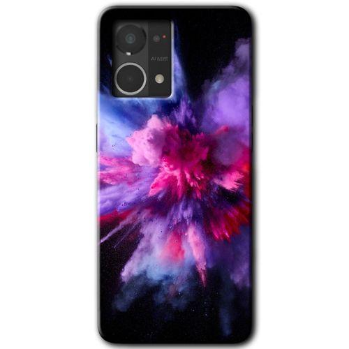 Oppo Reno 7 4G Kılıf HD Desen Baskılı Arka Kapak - Color Splash Purple + Kırılmaz Cam