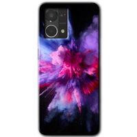 Oppo Reno 7 4G Kılıf HD Desen Baskılı Arka Kapak - Color Splash Purple + Kırılmaz Cam
