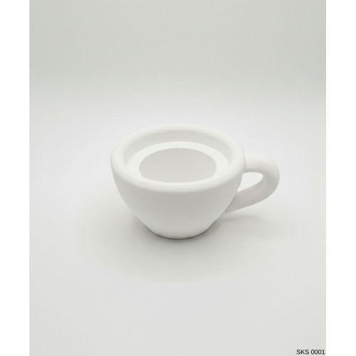 Beyaz Mini Dekoratif Fincan Şeklinde Saksı 6 Cm Masa Üstü Ofis Ev Dekoru