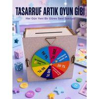 Para Biriktirme Challenge Kutusu Eğlenceli Şans Çarkı Ahşap Tasarruf Kumbarası