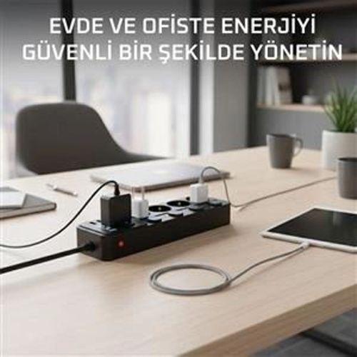 Akım Korumalı 4’lü Priz 2xusb 2xtype-c Çıkış Yüksek Gerilim Koruma Priz Çoğaltıcı