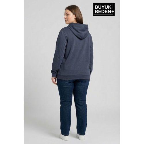 Kadın Büyük Beden Fermuarlı Kapüşonlu ince Sweatshirt Hırka - Rahat Kalıp SPR26BHR960