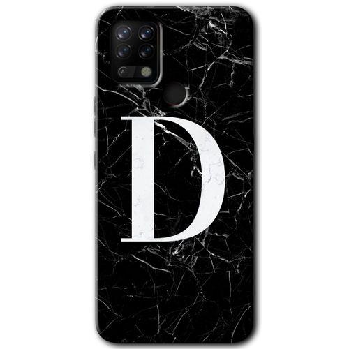 Tecno Pova HD Baskılı Kılıf + 9D Tam Ekran Koruyucu - Siyah Mermer Desenli D Harfi