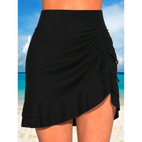 Kadın Yüksek Bel Yandan Büzgülü Fırfırlı Kısa Sandy Etek