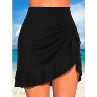 Kadın Yüksek Bel Yandan Büzgülü Fırfırlı Kısa Sandy Etek