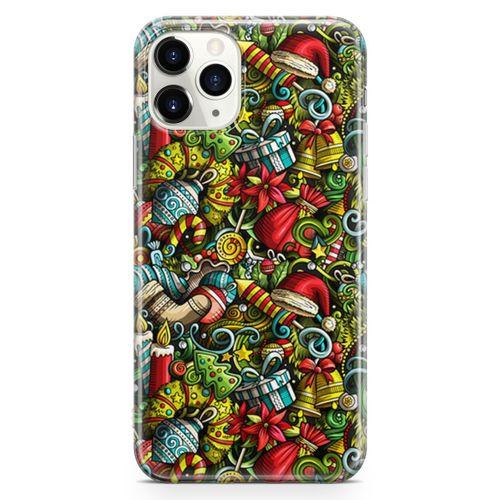 Apple iPhone 11 Pro Kılıf Yılbaşı Süsleri Doodle Arka Kapak Koruma Desenli Full Koruyucu