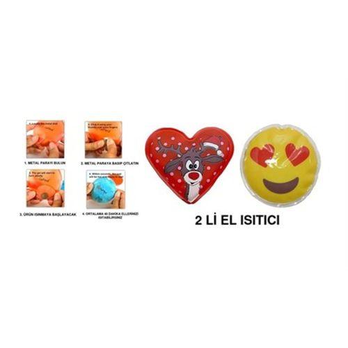Kalp Emoji Kırmızı Geyik Cep Sobası,El Isıtıcı,İki Adet Sıcak Su Torbası Pvc  9Cm