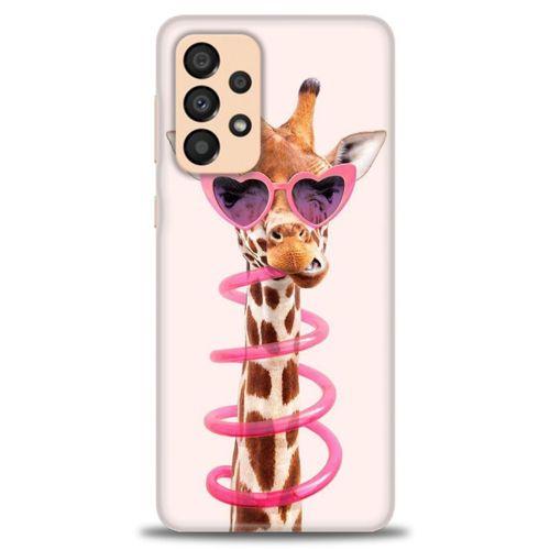 Samsung Galaxy A33 5G Kılıf HD Baskılı Kılıf - Pipetli Zürafa + Tam Ekran Koruyucu