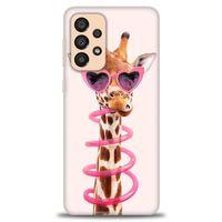 Samsung Galaxy A33 5G Kılıf HD Baskılı Kılıf - Pipetli Zürafa + Tam Ekran Koruyucu