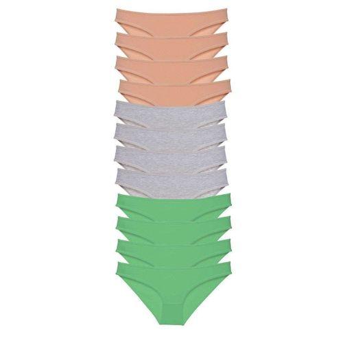 12 Adet Süper Eko Set Likralı Kadın Slip Külot Ten Gri Yeşil