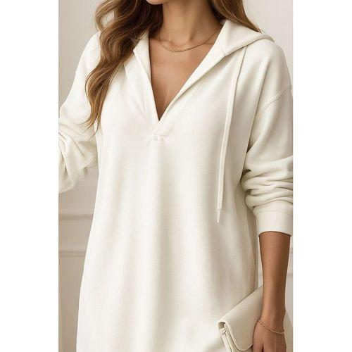 Kadın Uzun Kollu Kapüşonlu Yakası Açık Modal Elbise