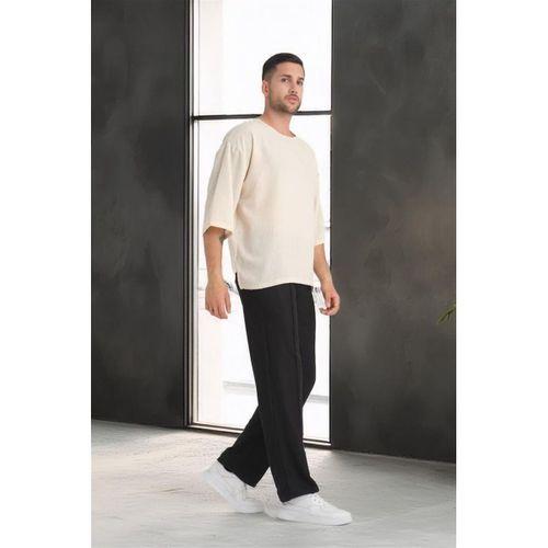 Bisiklet Yaka Fakir Kol Oversize Kısa Kol T-shirt - Bej