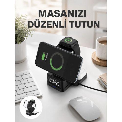 Kablosuz  Dijital Masa Saati – 3 Parlaklık Seviyeli Led, Hızlı Şarj, Apple Uyumlu Yeni Nesil