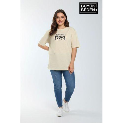 Süperlife Kadın Büyük Beden California 1974 Baskılı 3xl-6xl Bisiklet Yaka Tshırt SPR25BTSK510-2