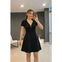 Kadın Kısa Kollu Yakası Fermuarlı Kısa Viskon Iki Iplik Elbise