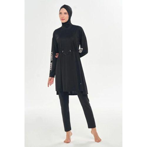 Rozamay 253132 Opal   Siyah Tam Boy Lycralı Dijital Desen Tesettür Mayo