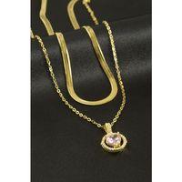 Kalp Zirkon Taşlı Çelik İkili Kolye