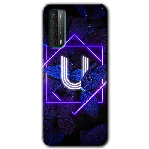 MRCİLETİSİM  Huawei P Smart 2021 Kılıf Kapak - Dark Neon Yaprak U Harfi +Hayalet Ekran Yandan Gözükmez