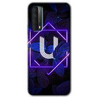 MRCİLETİSİM  Huawei P Smart 2021 Kılıf Kapak - Dark Neon Yaprak U Harfi +Hayalet Ekran Yandan Gözükmez