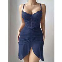 Kadın Mavi Transparan Dantel Detaylı Tül Fantezi Gecelik 2242