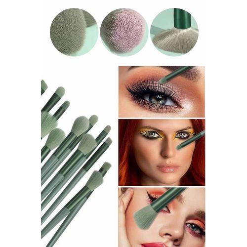 Makyaj Fırça Seti Yeşil 13 Parça Fondöten Fırçası Allık Fırçası Far Fırçası