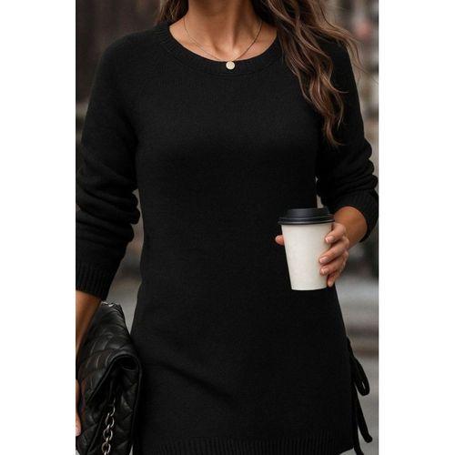 Kadın Uzun Kollu Yuvarlak Yakalı Yanlardan Bağcıklı Triko Bluz