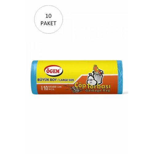 Büyük Boy Çöp Torbası 65 x 80 cm 10 Lu Rulo x 10 Paket = 100 Adet (Mavi)