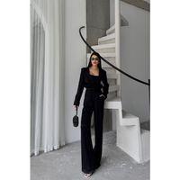 JAKARLI BLUZU TASARIM DETAYLI CEKET-PANTOLON-BLUZ 3 LÜ TAKIM - Siyah
