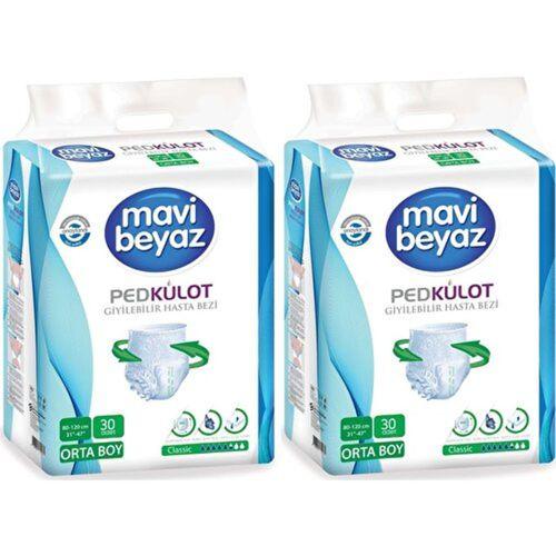 Mavi Beyaz Ped Külot Emici Orta Boy Medium 30'lu 2 paket / 60 adet