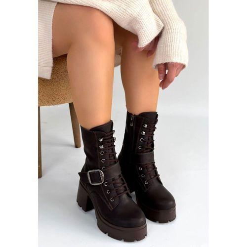 Linma Acı Kahve Cilt Bağcıklı Topuklu Bot